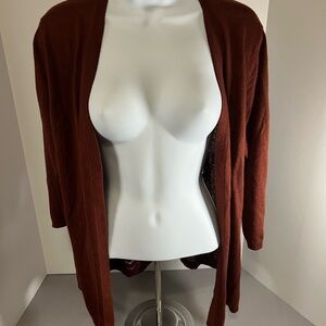Maurice’s Solid Brown/maroon Open Front Knit Long Sleeve Cardigan Size Large
